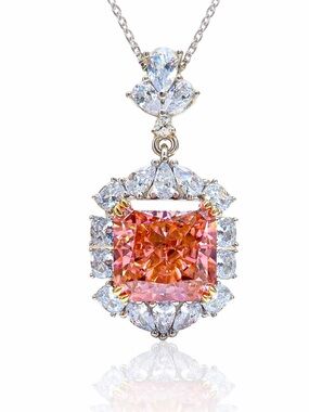 Exquisite 925 Sterling Silver Coral Pink Zircon Necklace